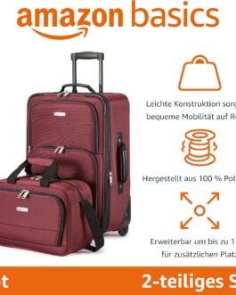 Amazon Basics Softside Carry-on Entry Luggage Set, red, Softside entry carry-on set