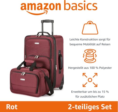 Amazon Basics Softside Carry-on Entry Luggage Set, red, Softside entry carry-on set – Bild 2