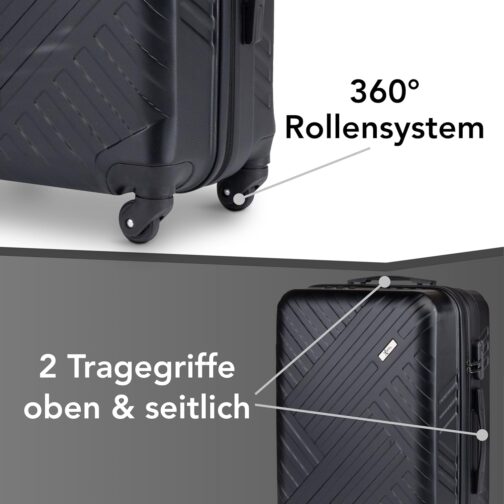 Xonic Design Travel Suitcase - ABS Hard Shell Suitcase with 360° Smooth-Running Wheels - High-Quality Trolley with Combination Lock in M-L-XL or Set, deep black, Hard shell – Bild 4