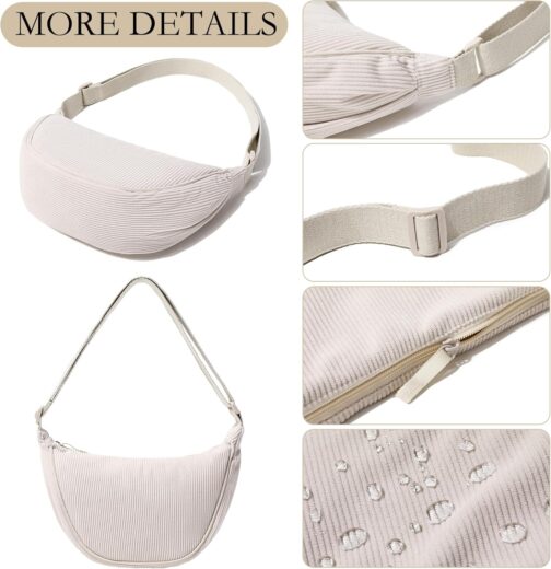 Micmores Shoulder Bag Women's Bum Bag Women's Stylish Nylon Crossbody Bag Women's Crescent Moon Bag Shoulder Bag with Adjustable Shoulder Strap, Y2K Belt Bag for Any Occasion, Beige2, shoulder bag – Bild 4