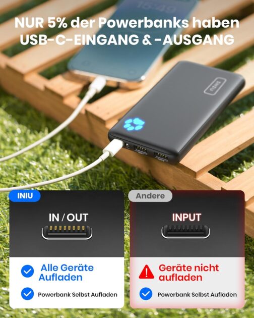 NIU Power Bank, Ultra-Thin USB C 10000 mAh External Battery, Three 3A Outputs Mobile Phone Power Bank with Torch for iPhone, Samsung, Galaxy, Huawei, Oneplus, Xiaomi, Google, iPad, Airpods, Android and More – Bild 7