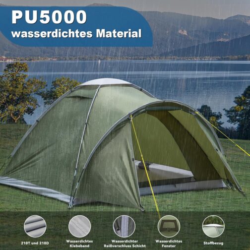 Camping Tent with Porch, Tents Camping Tent for 2-4 Person, PU5000 Waterproof Tent for Camping, Travel, Trekking, Garden, Dome Tent, Ultralight Backpacking 2025 Upgrade – Bild 3