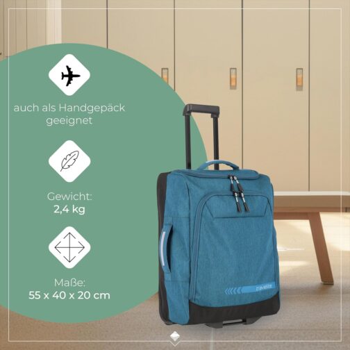 Travelite Trolley Travel Bag with Wheels, Small, Kick Off, Practical Hand Luggage, Trolley for Holidays and Sports, petrol – Bild 3