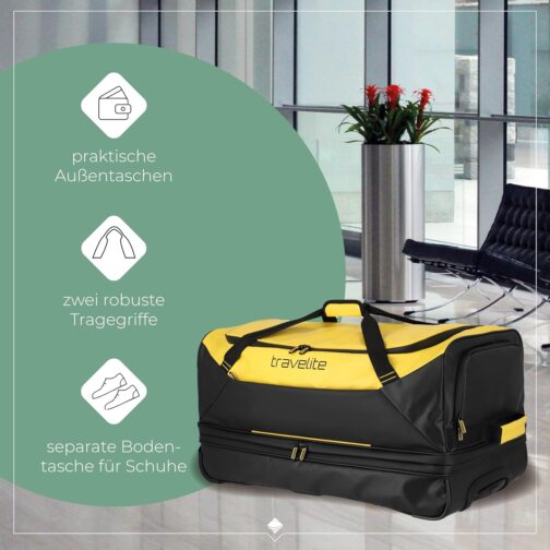 Travelite Basics Wheeled Travel Bag Made of Water-Repellent Material, 70 cm / 119 Litres (including Volume Extension), yellow, Wheeled travel bag made of water-repellent material – Bild 6
