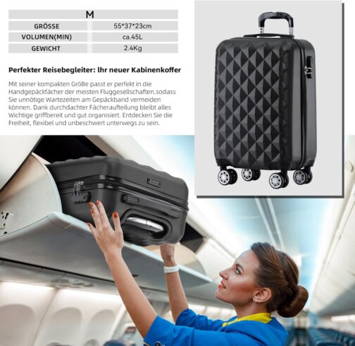 BEIBYE Twin-Wheels 2066 Hard Shell Trolley Suitcase, Travel Suitcase, Luggage, M–L–XL Set, black – Bild 3