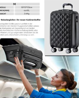 BEIBYE Twin Wheels 2066 Hard Case – 15 Colours – ABS Plastic – Combination Lock with Double Zip – Exclusive Interior and Extensive Functions, black, Hard shell case