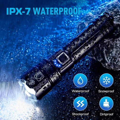 Glarylight XHP70.2 LED Rechargeable Torch 500000 Lux LED Torch Extremely Bright with 5 Modes & Zoomable & IPX7 Waterproof, Strong Torches for Camping, Hiking, Emergencies (Pack of 2) – Bild 7