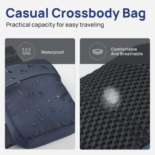 BROADREAM Sling Chest Crossbody Bag, Waterproof Shoulder Bag, Chest Bag, Shoulder Bag, Men and Women, Mobile Phone Case with RFID Blocking Zip Pocket, Suitable for Outdoor Sports and Hiking, A-Blue, – Bild 3