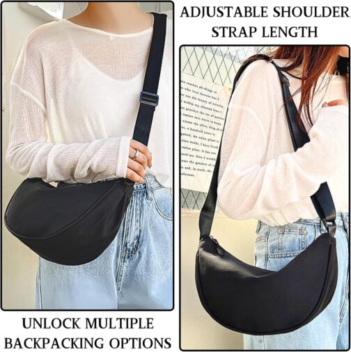 KEYRI 1 x Crossbody Moon Bag, Shoulder Bag in Half Moon Style, Durable Nylon Moon Bag Design for Daily Use, Travel, Hiking or Commuting, Versatile School Bag for Women – Bild 6