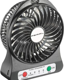 PEARL Battery Table Fan: 2-in-1 Battery Table Fan with LED Light, 1300 mAh (Mini Fan, Mini Table Fan, Small Battery)