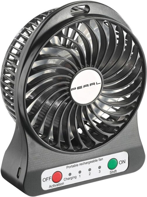 PEARL Battery Table Fan: 2-in-1 Battery Table Fan with LED Light, 1300 mAh (Mini Fan, Mini Table Fan, Small Battery)
