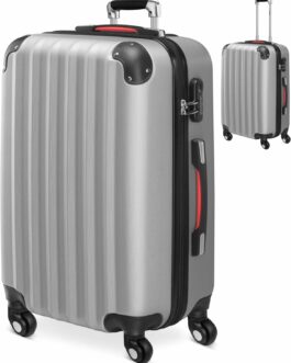 Monzana® 3-Piece Suitcase Set Baseline Hard Shell Suitcase M-L-XL Gel Handles 4 Wheels Edge Protection Lock Feet ABS Trolley Trolley Travel Suitcase Set, silver, Suitcase