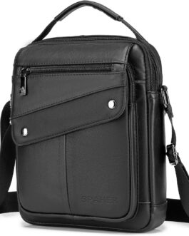 SPAHER Men’s Shoulder Bag, Genuine Leather Shoulder Bag, Large Crossbody Bag, Men’s Shoulder Bag, Business Bags, Travel for iPad 11 Inch