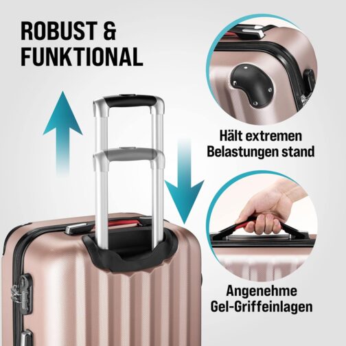 Monzana® Baseline Set of 4 Suitcases, Rose Gold, Vanity Case/M/L/XL, Gel Handles, Combination Lock, Travel Suitcase, Trolley Suitcase Set, Rolling Case – Bild 6