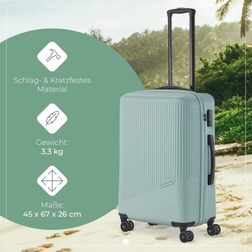 Travelite 4-Wheel Suitcase Set, 3 Pieces, Sizes S/M/L, Luggage Bali Series, ABS Hard Shell Trolleys, mint – Bild 5