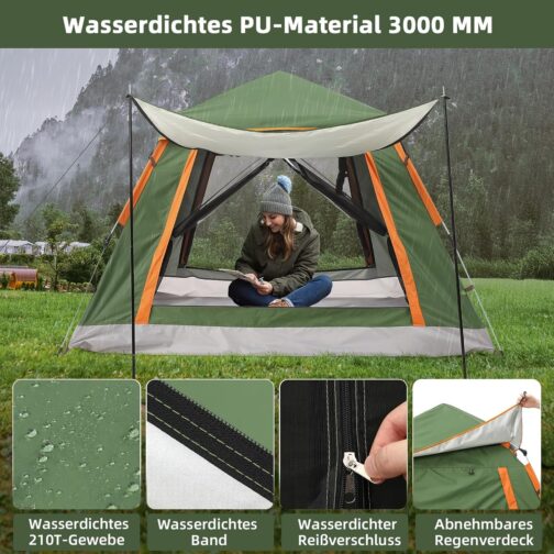 HAUSPROFI Tent 2-3 Perosons Pop Up Tent, Camping Tent with Awning Window, Large Waterproof Automatic Throwing Tent, Double Door Ventilation, Mosquito Protection, 2 Layers Dome Tent for Camping – Bild 3