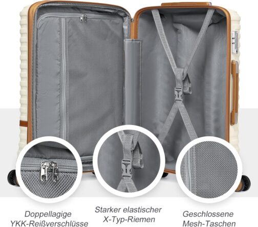 Joyway Suitcase Travel Suitcase from ABS Hard Shell Expandable Trolley Suitcase Set, white/brown – Bild 9