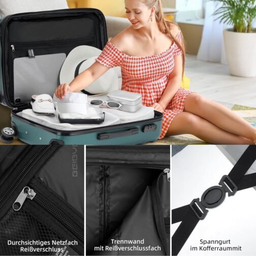 BEIBYE Twin-Wheels 2066 Hard Shell Trolley Suitcase, Travel Suitcase, Luggage, M–L–XL Set, Dark green – Bild 3