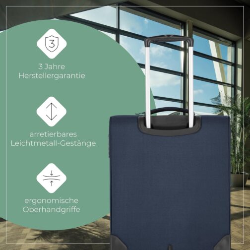travelite 2-wheel hand luggage suitcase with lock meets IATA cabin luggage dimensions, luggage series cabin: Compact Soft Luggage Trolley, 090237, 52 cm 39 Litres, Navy (Blue), 52 cm – Bild 7