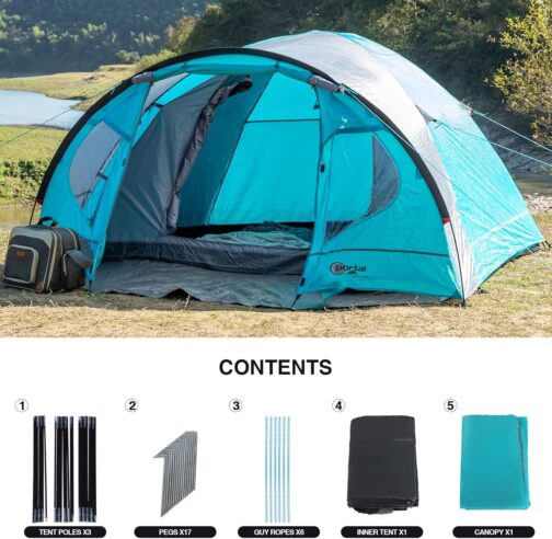 Portal Zelt 3-4 Perosonen Camping wasserdicht 4000mm Kuppelzelt mit Vorzelt Familienzelt Festivalzelt für Camping Reise Trekking Garten – Bild 7