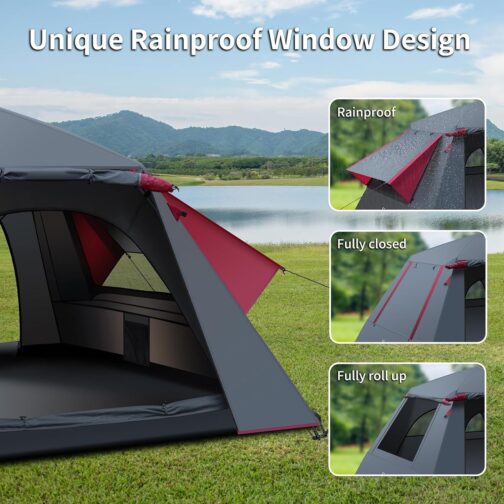 Yafaca Camping Tent, 3 Person Pop Up Tent, Large Waterproof Automatic Pop-Up Tent with 2 Rainproof Windows, 2 Layers Dome Tent with Removable Outer Layer, Tent for Camping Families – Bild 3