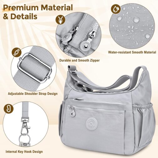 WACCET Women's Large Shoulder Bag, Waterproof Nylon Crossbody Bag with Adjustable Wide Shoulder Strap, Women's Handbag with Many Compartments, Lightweight Shoulder Bag for Travel, Work – Bild 5