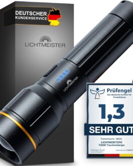 LICHTMEISTER® LED Rechargeable Torch, 2000 Lumens, 5000 mAh Battery, Extremely Bright