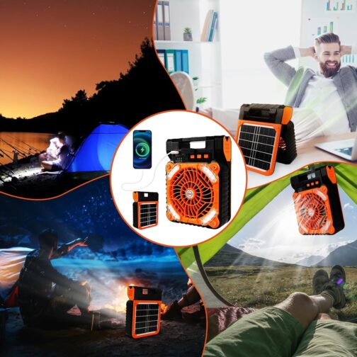 Kihhvlo Solar Camping Fan with LED Lantern & USB-C - 4 in 1 Portable Table Fan 90° Rotation, 4 Speeds for Tent, Office, Bedroom and Outdoor – Bild 6