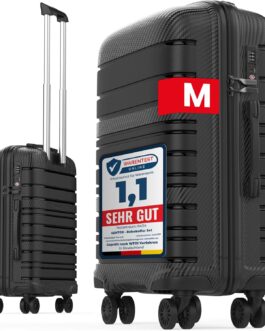 GENTOR Suitcase Set with Wheels Carbon Look TSA Lock PP Hard Case Travel Trolley Trolley Suitcase Lightweight M/L/XL Large Medium Small Hand Luggage 3 Pieces, black, M, GENTOR GTSC carry-on suitcase