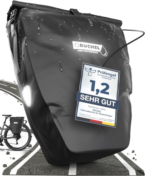 Büchel Fahrradtasche für Gepäckträger I 100% Wasserdicht I mit Tragegriff und Schultergurt I fahrradtasche gepäckträger, gepäckträgertasche, Fahrrad Taschen hinten