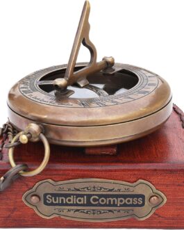 Neovid Brass Folding Sundial Compass, Steampunk Accessories, Antique Finish, With Leather Case and Chain, Beautiful Handmade Gift