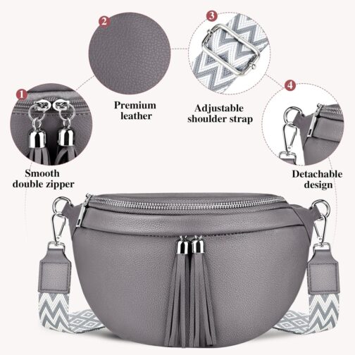 LUROON Mini Shoulder Bag Women's Elegant Bum Bag Stylish Chest Bag Crossbody Bag Women's Wide Strap PU Leather Crossbody Shoulder Bag 26 x 15 x 9 cm – Bild 4