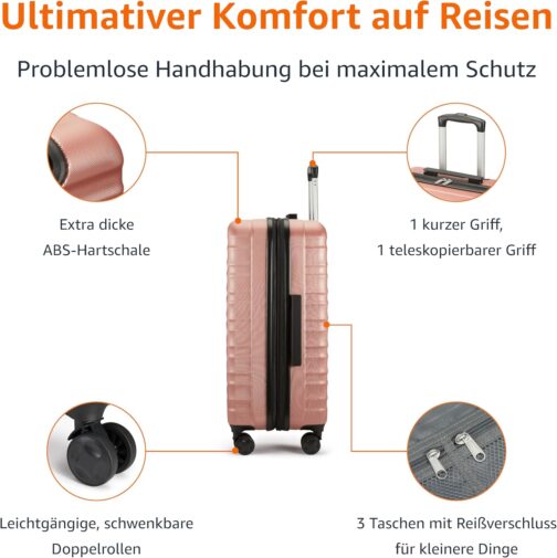 Amazon Basics Hard Shell Suitcase Set, Rose Gold, 1 piece – Bild 7