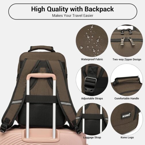 Kono Cabin Bag for Ryanair Underseat Travel Carry-on Backpack, Cabin Size 40 x 20 x 25 cm, 20L, brown, Rucksack – Bild 5