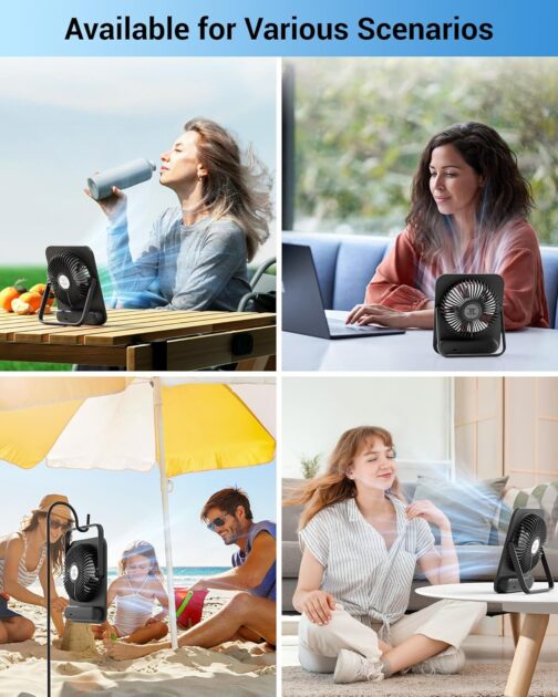 WHATOOK USB Fan Quieter: Continuous 1-100 Controller, 2000 mAh Battery Table Fan with LED Display, Portable Mini Fan for Table, Desk, Office, Home, Bedroom (Black) – Bild 8