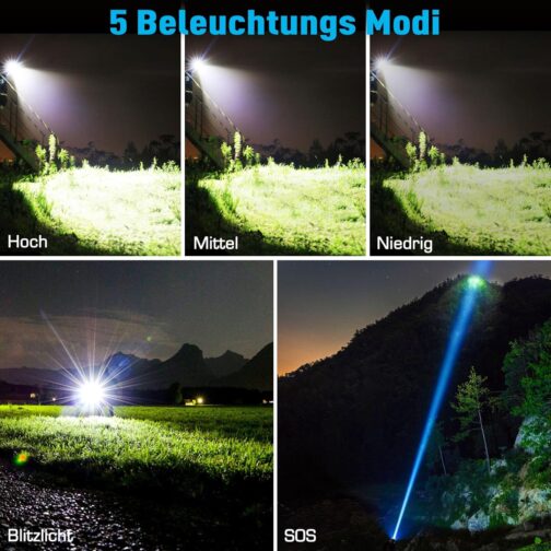 Glarylight XHP70.2 LED Rechargeable Torch 500000 Lux LED Torch Extremely Bright with 5 Modes & Zoomable & IPX7 Waterproof, Strong Torches for Camping, Hiking, Emergencies (Pack of 2) – Bild 3