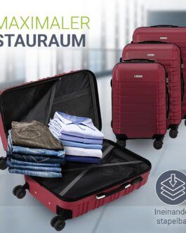 Juskys Hard Shell Suitcase Set Travel Suitcase – Combination Lock, Quiet 360° Wheels, Large, Telescopic Handle, Lightweight – 4 Hard Cases, red, Modern