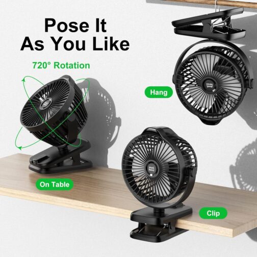 Minthouz Table Fan with Clip, 8000 mAh USB Fan, 5 Speeds Portable Mini Fan, Low Noise Ceiling Fan, Ideal for Outdoor Camping/Pram/Home/Office – Bild 5