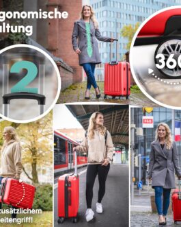 Easy Move ABS Hard Case – Ergonomic & Safe – Trolley Suitcase with 360° Wheels, Number Lock – Trolley Suitcase, Travel Suitcase, red, Hard shell with 360° double wheels