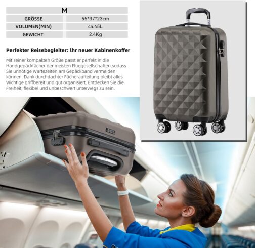 BEIBYE Trolley Suitcase, Travel Suitcase Set, Luggage Set, Suitcase Set, 4 Twin Wheels, Hard Case, coffee – Bild 3