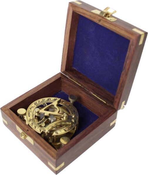 Antik 2000 Functional Nautical Compass Brass with Sundial in Elegant Gift Wooden Box – Bild 4