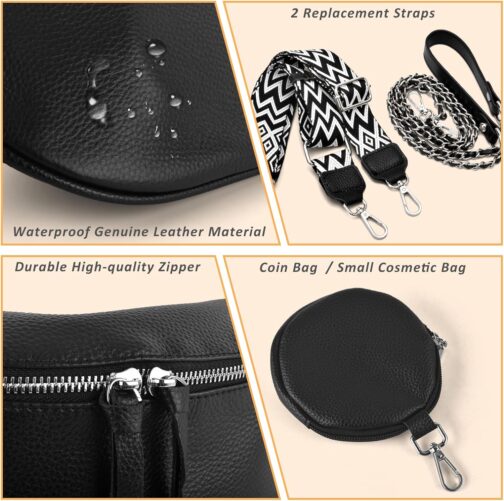 BROTOU Leather Mobile Phone Shoulder Bag, Genuine Crossbody Bag with 2 Wide Shoulder Straps, Card Holder, with Small Leather Case, Black Shoulder Bag, Women's Leather Shoulder Bag, Women's Small – Bild 4