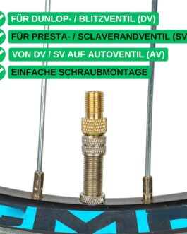 Bicycle Valve Adapters, 3 Pack, DV and SV to AV Valve, Dunlop and French Valve to Car Valve, with Extra Sealing Ring, Bicycle Valve Cap Adapters, Tyre Valve Adapter, Metal