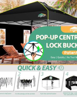 COBIZI Gazebo 3 x 3 m Waterproof Stable Winterproof Folding Gazebo Party Tent Garden Gazebo Pop Up Gazebo Folding Tent with 4 Side Ventilation Openings, Sandbag for Market, Outdoor Event, Black