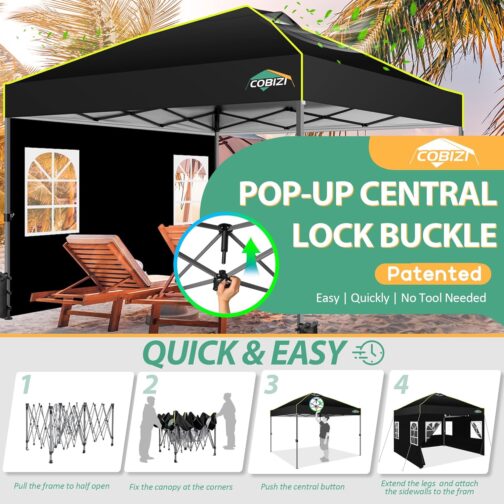 COBIZI Gazebo 3 x 3 m Waterproof Stable Winterproof Folding Gazebo Party Tent Garden Gazebo Pop Up Gazebo Folding Tent with 4 Side Ventilation Openings, Sandbag for Market, Outdoor Event, Black – Bild 2