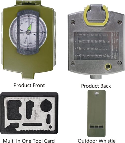 Outdoor Metal Compass with Sight Lens, Ruler, Multi-in-1 Tool and Whistles, Multifunctional Orienteering Compass for Map Reading, Navigation, Hiking, Adventure – Bild 6