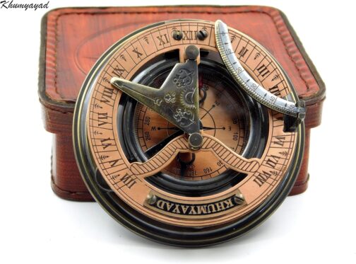 KHUMYAYAD Handmade Brass Sundial Compass Fully Functional with Pure Leather Case – Bild 4