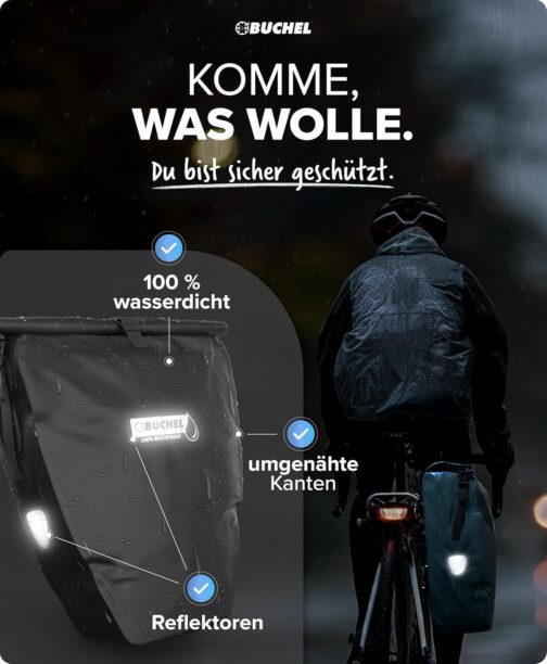 Büchel Fahrradtasche für Gepäckträger I 100% Wasserdicht I mit Tragegriff und Schultergurt I fahrradtasche gepäckträger, gepäckträgertasche, Fahrrad Taschen hinten – Bild 5