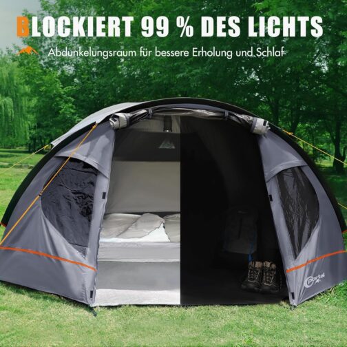 PORTAL Blackout Zelt 3-4 Perosonen mit Vorzelt Camping Kuppelzelt 4000mm wasserdicht Familienzelt Festivalzelt Outdoor für Camping Reise – Bild 2