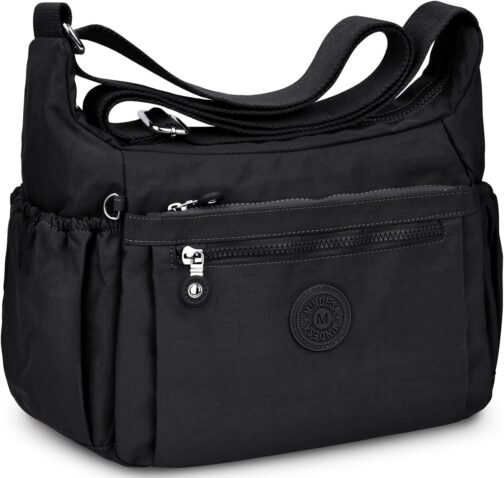 WACCET Women's Large Shoulder Bag, Waterproof Nylon Crossbody Bag with Adjustable Wide Shoulder Strap, Women's Handbag with Many Compartments, Lightweight Shoulder Bag for Travel, Work
